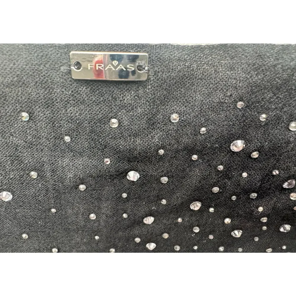 Fraas Wool Cashmere Blend Crystal Embellished Sheer Black Scarf shawl wrap new